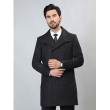 HONNETE Charcoal Grey Solid Casual Longline Pea Coat