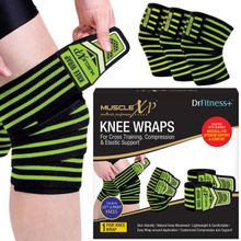 MuscleXP Drfitness+ Knee Wraps For Cross Training, For Both Left & Right Knees, (Black & Green)