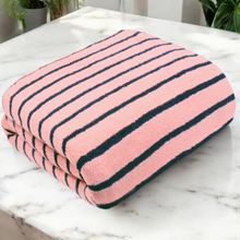 Story@Home Microfiber 400 GSM Peach Stripes Bath Towel (XL)