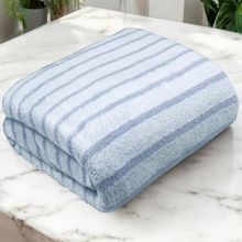 Story@Home Microfiber 400 GSM Grey Stripes Bath Towel (XL)