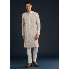 KALKI FASHION Men Mauve Silk Embroidered Mandarin Neck Kurta with Pant