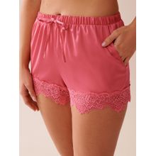 La Vie En Rose Lace Trim Satin Shorts Pink
