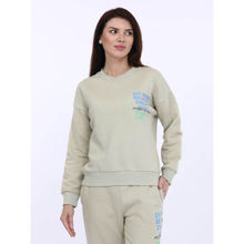 MAYSIXTY Women Fleece Beige Printed Full Sleeve Sweat Shirt