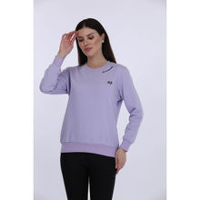 MAYSIXTY Women Fleece Purple Printed Full Sleeve Sweat Shirt