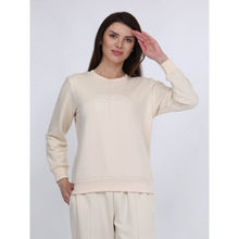 MAYSIXTY Women Fleece Off White Solid Full Sleeve Sweat Shirt