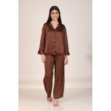 Masha Solid Brown Oversized Satin Nightsuit