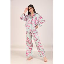 Masha Pink Leaves Oversized Satin Nightsuit