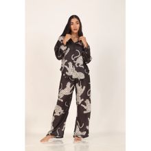 Masha Black Cheetah Oversized Satin Nightsuit