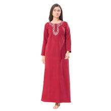 PIU Womens Knitted Fabric Winter Nighty Maroon
