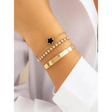 Jewels Galaxy Women Gold Plated Black Clover Stone Studded Bracelet
