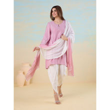 Likha Pink Smooth Art Silk Embroidered A Line Pakistani Kurta with Dhoti Pant & Dupatta LIKEDSKD03