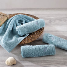 Maspar Colorart 550gsm Cotton Embedded Stripe Solid Nile Blue 4pc Face Towel Set