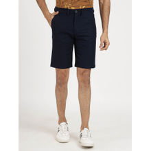 JadeBlue Men Cotton Solid Navy Blue Slim Fit Shorts