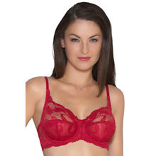 Amante Non-Padded Wired Fullcover Lace Bra - Red