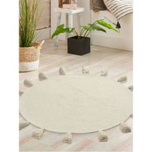 Sashaa World Cotton Braided Rug with Tassels (Reversible) Beige