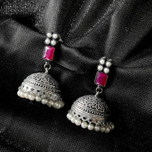 PANASH Silver-Plated Oxidised Jhumka Earring
