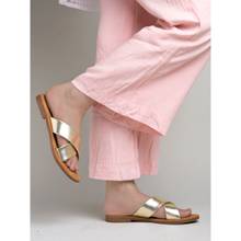 Shoetopia Embellished Cross Strap Golden Flats for Women