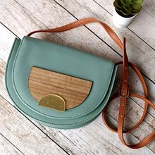 Fizza Green Sling Bag with Wooden and Gold Applique Detail