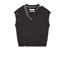 C2H4 Distressed Knit Layered Sweater Vest