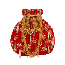 Anekaant Dangle Embellished Red & Gold Velvet Potli