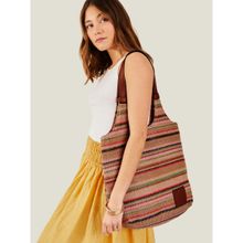 Accessorize London Women's Brown Color block Raffia Shoulder Bag