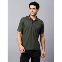 Trenz Olive Polyester Solid Polo T-Shirt