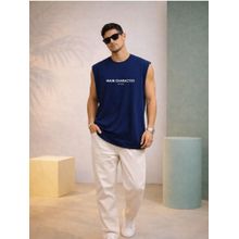 The Fit Theory Men Oversized Boxy Navy Blue Tank Top