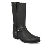 Delize Matt Black Solid Mens Leather Riding Boots Mid Calf Length