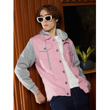 Campus Sutra Men Bubblegum Pink and Coin Grey Block Denim Jacket