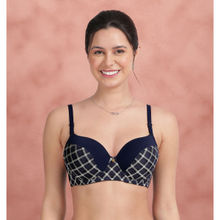 Shyaway Navy Blue Checked Half Lace Padded Wired Bra