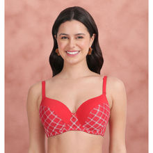 Shyaway Racing Red Checked Half Lace Padded Wired Bra