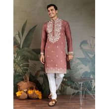 Odette Blush Pink Viscose Silk Embroidered Stitched Kurta
