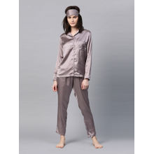 Drape In Vogue Women Satin Solid Night Suit - Grey