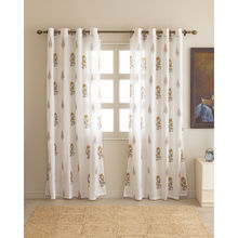 The Home Story Sheer Curtains Linen Textured With Eyelets & Tieback White