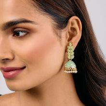 Azai by Nykaa Fashion Mint Green Leaf Shape with Pearl Drop Dangler Earrings
