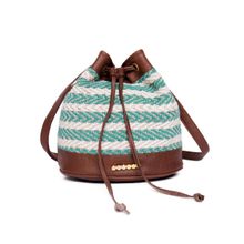 Astrid Green Woven Bucket Sling With Drawstring Closure
