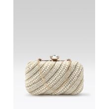 Fabbhue Women's Off-white Hand Embroidery Box Clutch with Detachable Strap
