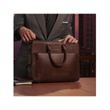 Lapis Bard Dark Brown Mandeville 14-Inch Croc-Textured Laptop Bag