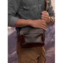 Lapis Bard Dark Brown Mandeville Croc-Textured Crossbody Bag with Detachable Strap