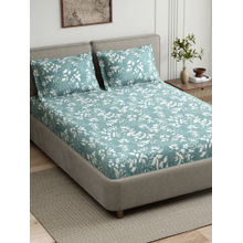 Haus & Kinder Green Foliage Cotton Fitted 144 TC Bedsheet with 2 Pillow Covers (King)