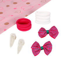 Lil' Star by Ayesha Multi Color Rubber Bands, Pearl Studded & Printed Bow Hair Clips Combo