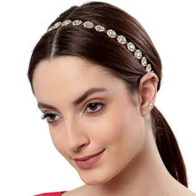 Karatcart Gold-Plated Pearl and Kundan Studded Beaded Hairband for Women