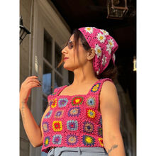 Velvery Crochet Pink Granny Square Stitch Cotton Headband