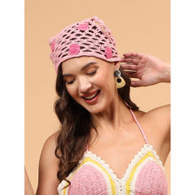 Velvery Women Pink Daisy Crochet Head Scarf