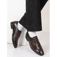 Teakwood Men Brown Two-Tone Texture Leather Oxfords