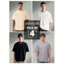 PRONK Multi-Color Solid Oversized Men T-Shirt Combo (Pack of 4)