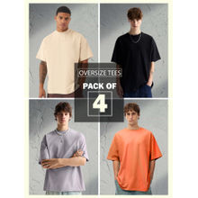 PRONK Multi-Color Solid Oversized Men T-Shirt Combo (Pack of 4)