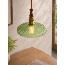 Homesake Ripple Scalloped Glass Hanging Light With Solid Wood Top Green