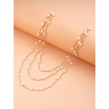 OOMPH Gold Tone White Pearls Multi Layered Multi-Strand Fashion Necklaces