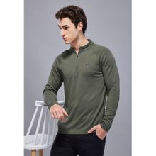 Technosport Olive Men's Solid Slim Fit Sports Sweatshirt with Elasto Plus